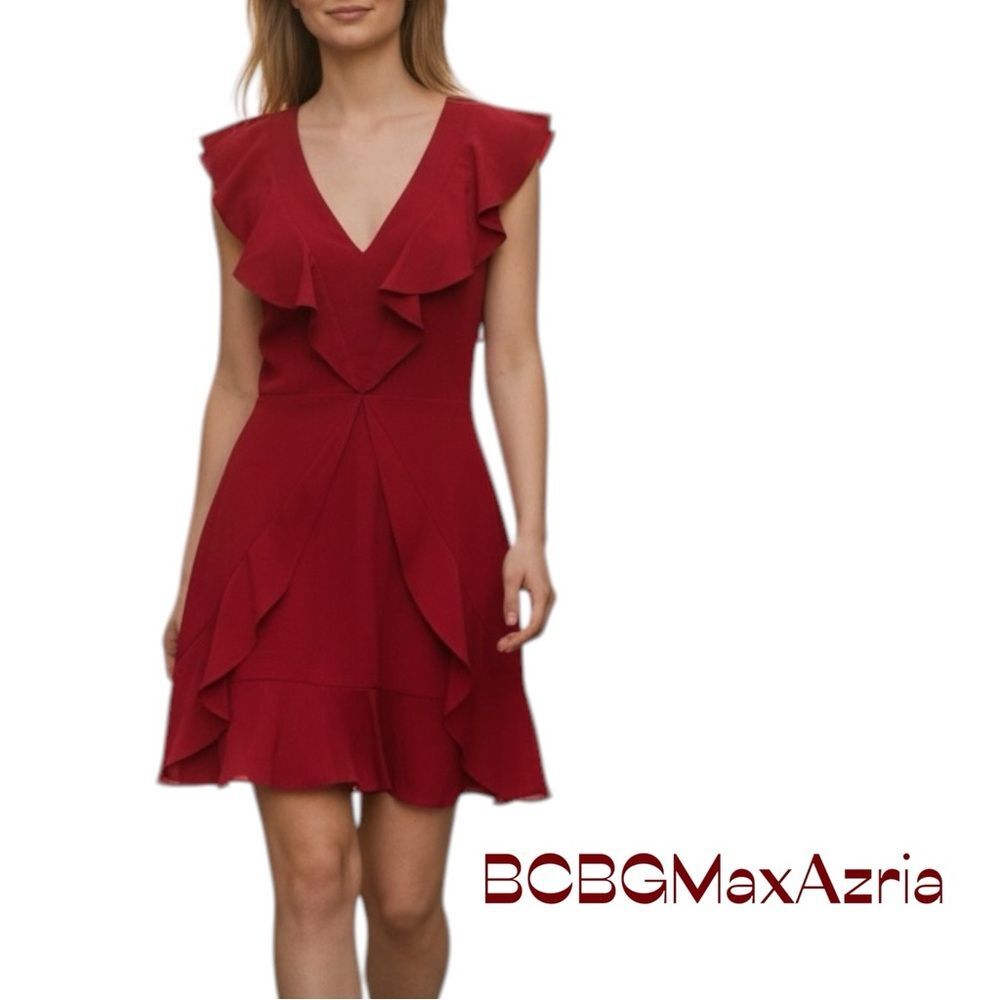 BCBGMaxAzria Red Ruffled Cap Sleeves Dress NWT Size 4 Feminine Romantic